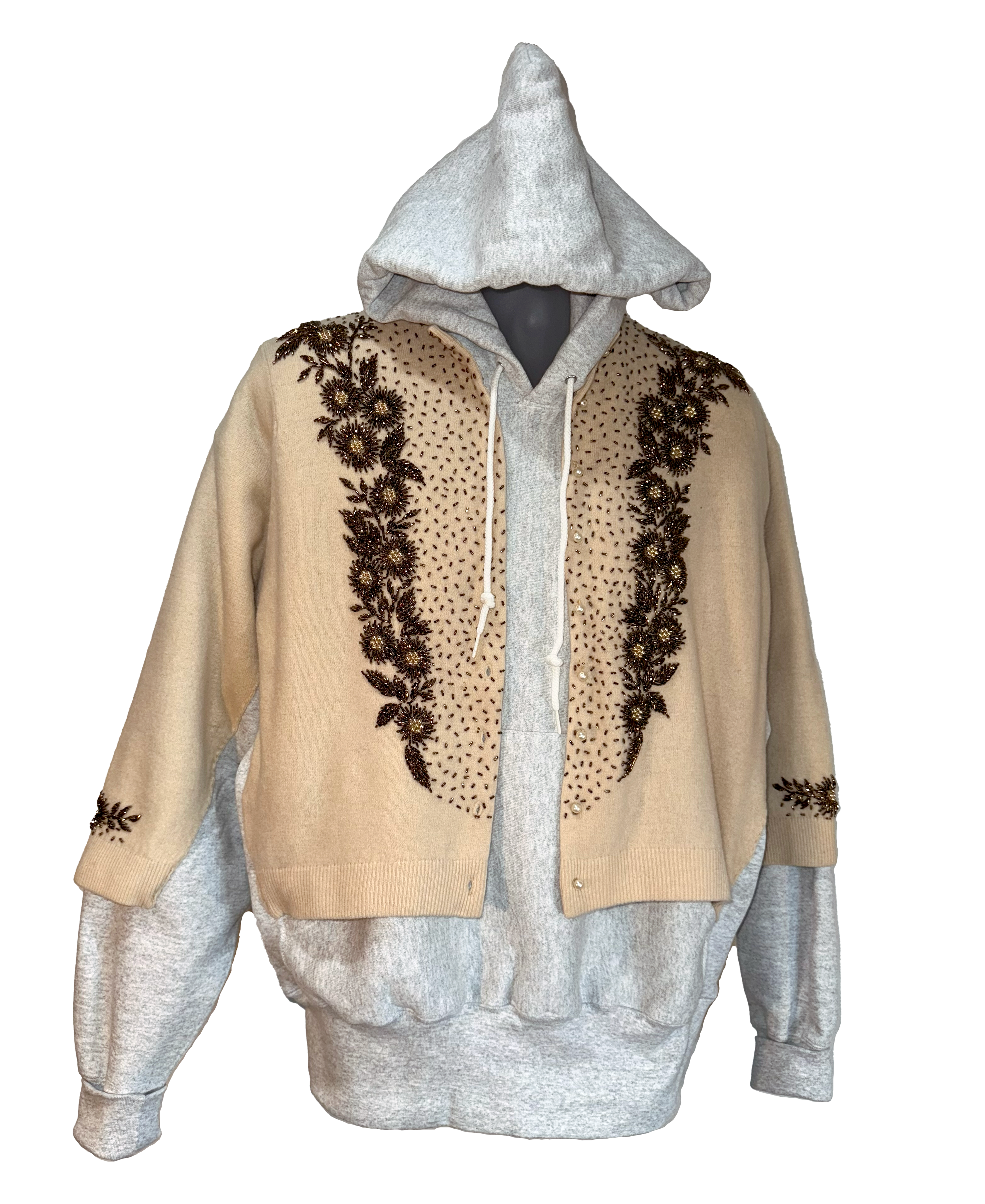 Hoodie with floral embroidery on a white background