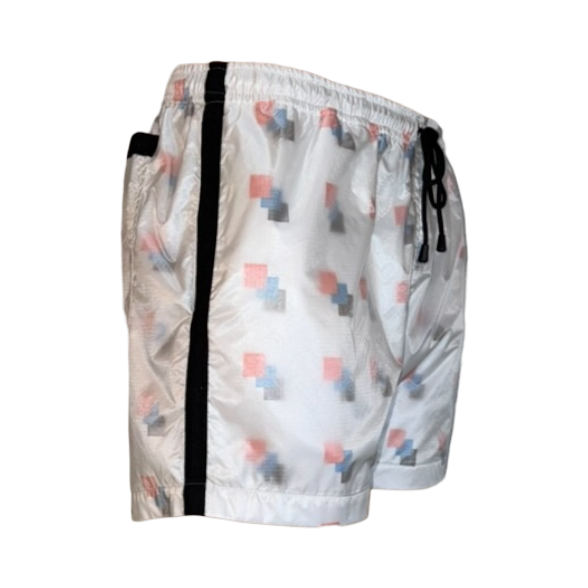 White shorts with colorful geometric pattern on a transparent background