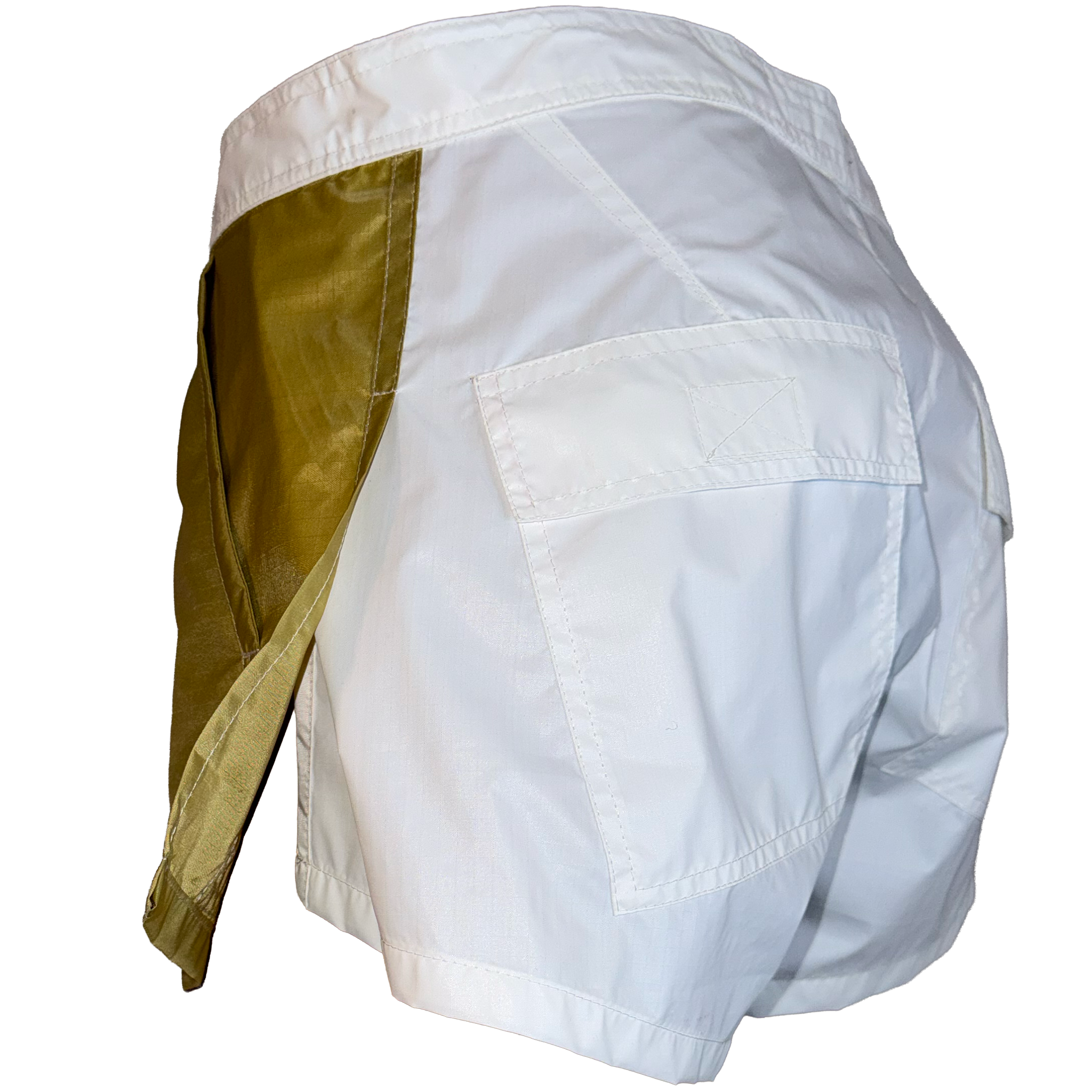 White shorts with a gold-colored lining or interior panel visible on the left side, shown against a plain white background.