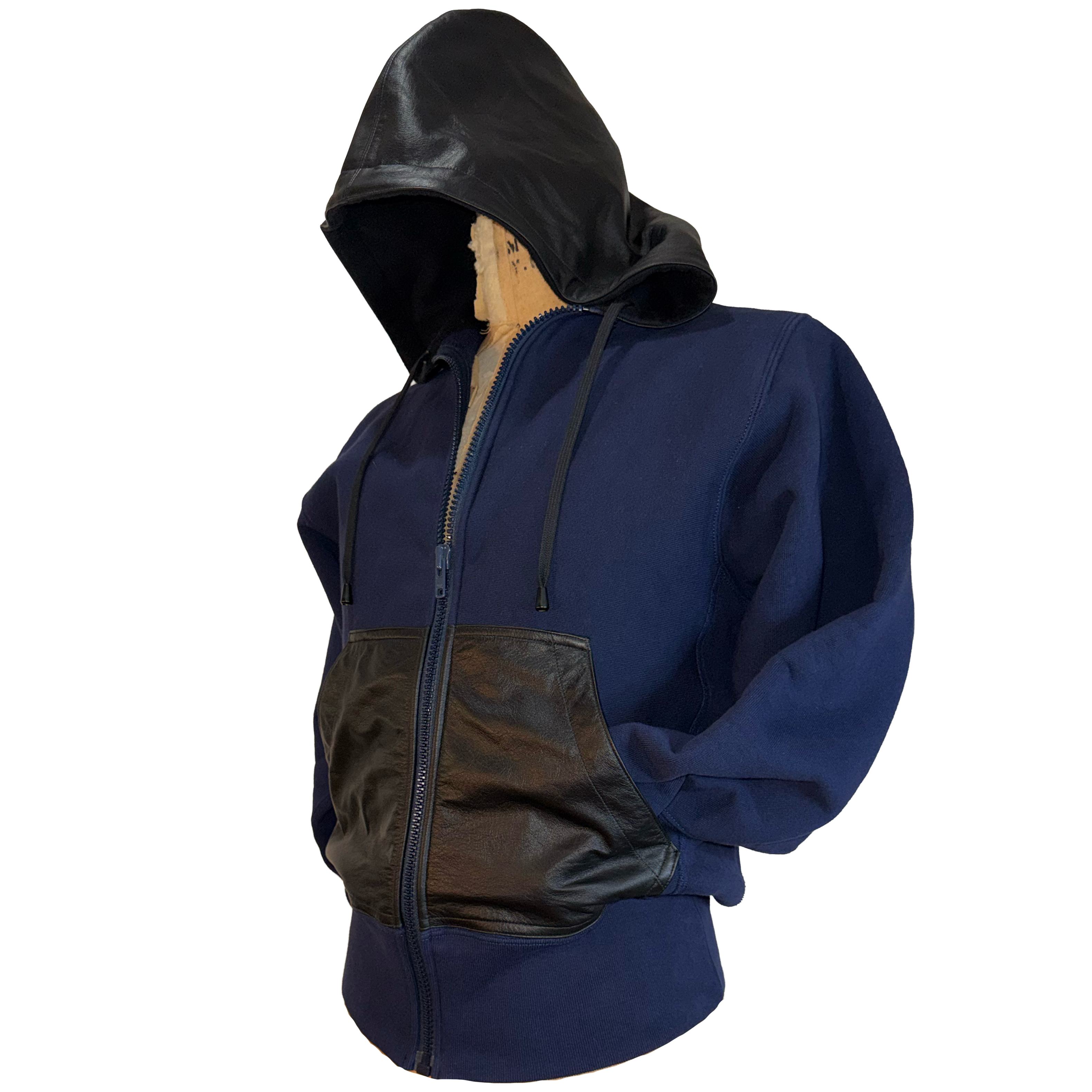 Navy Leather Hoodie