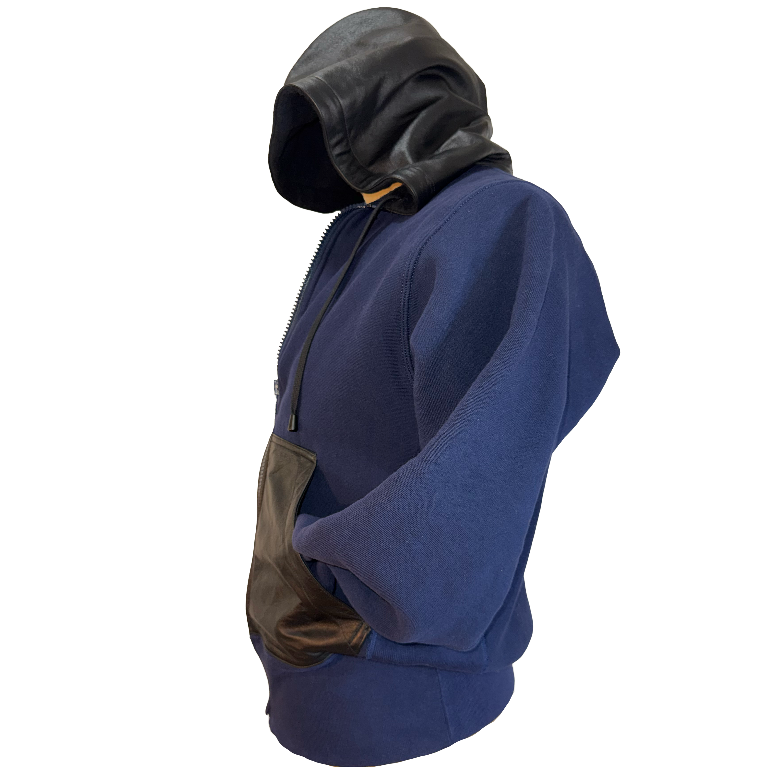 Navy Leather Hoodie