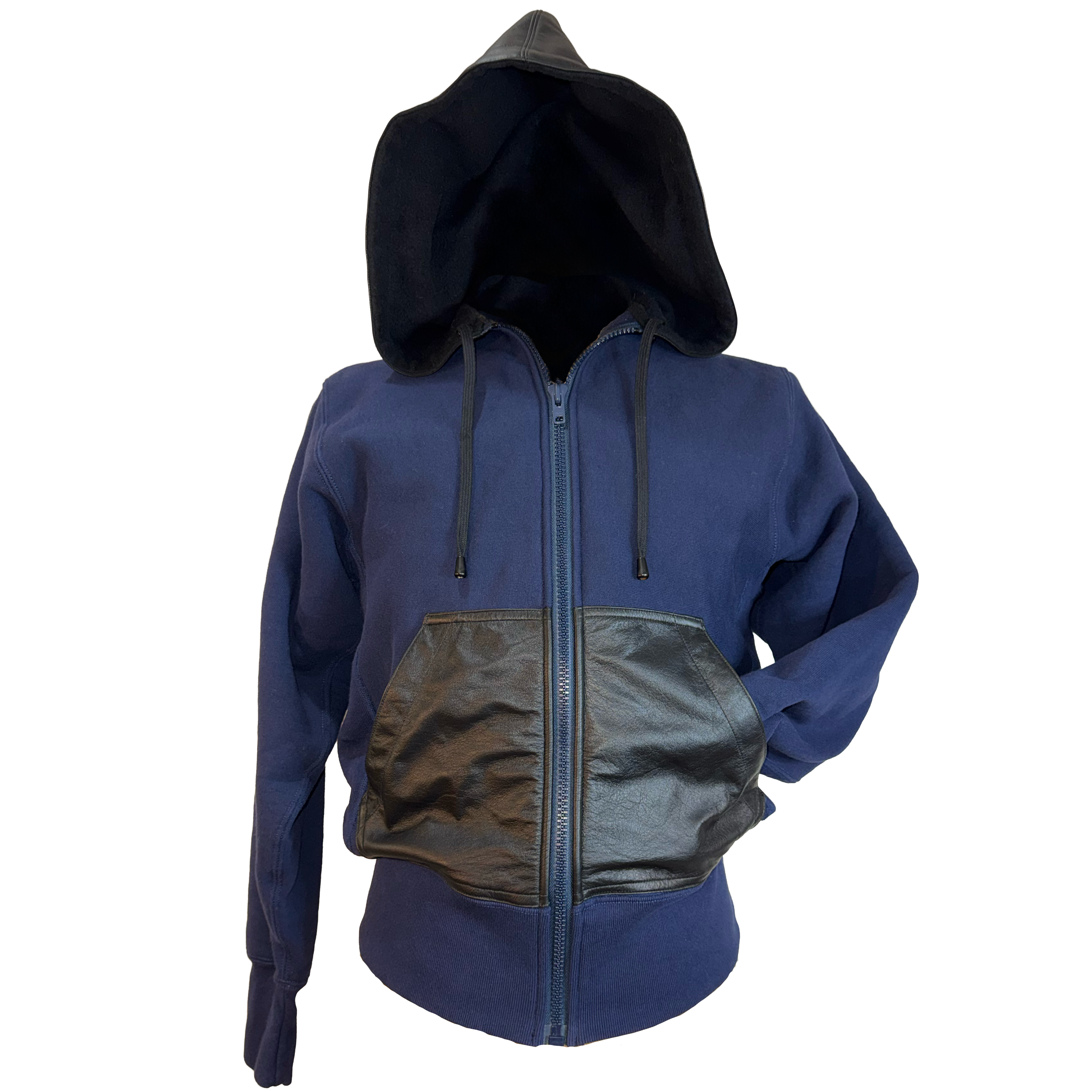 Navy Leather Hoodie