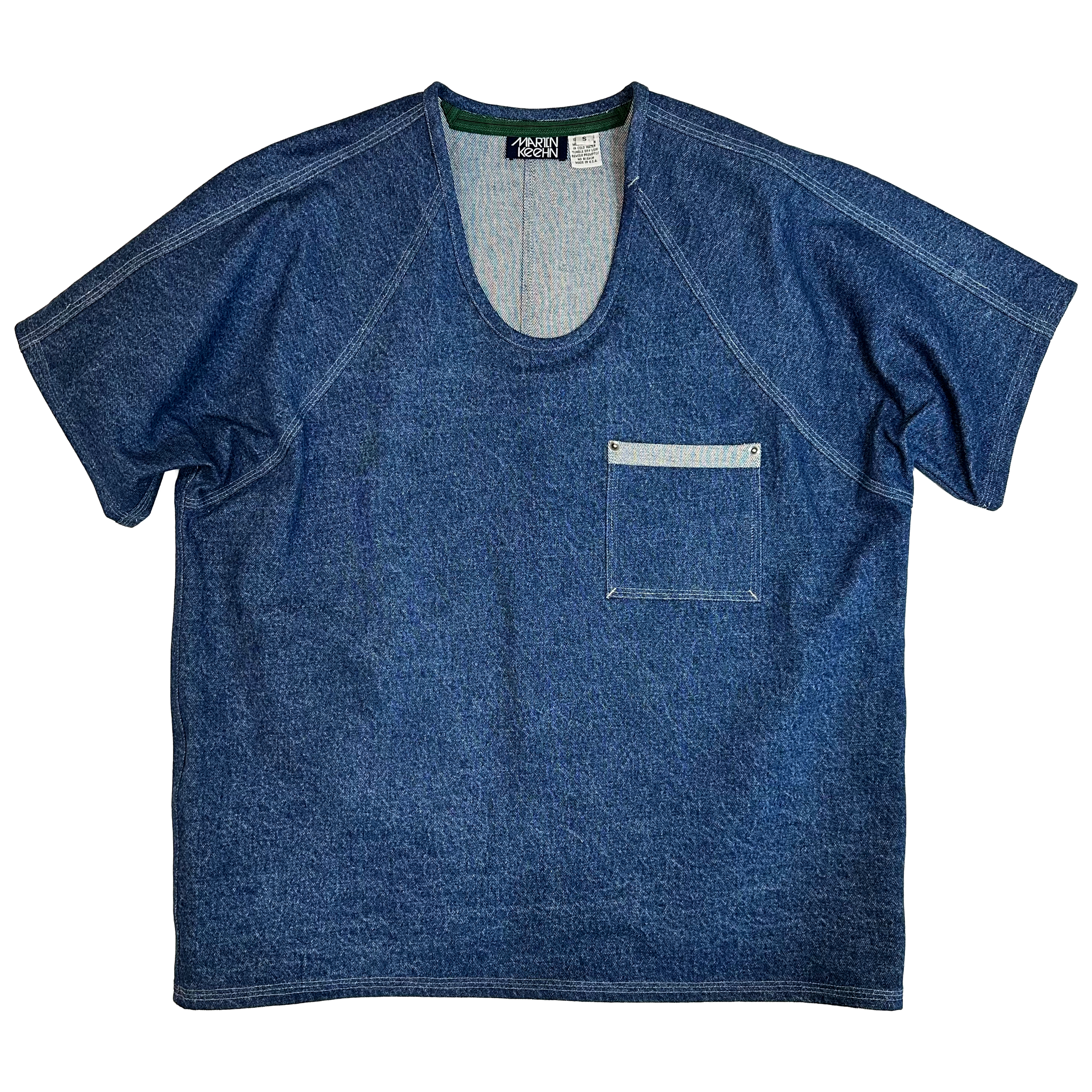 Blue t-shirt with a pocket on a white background