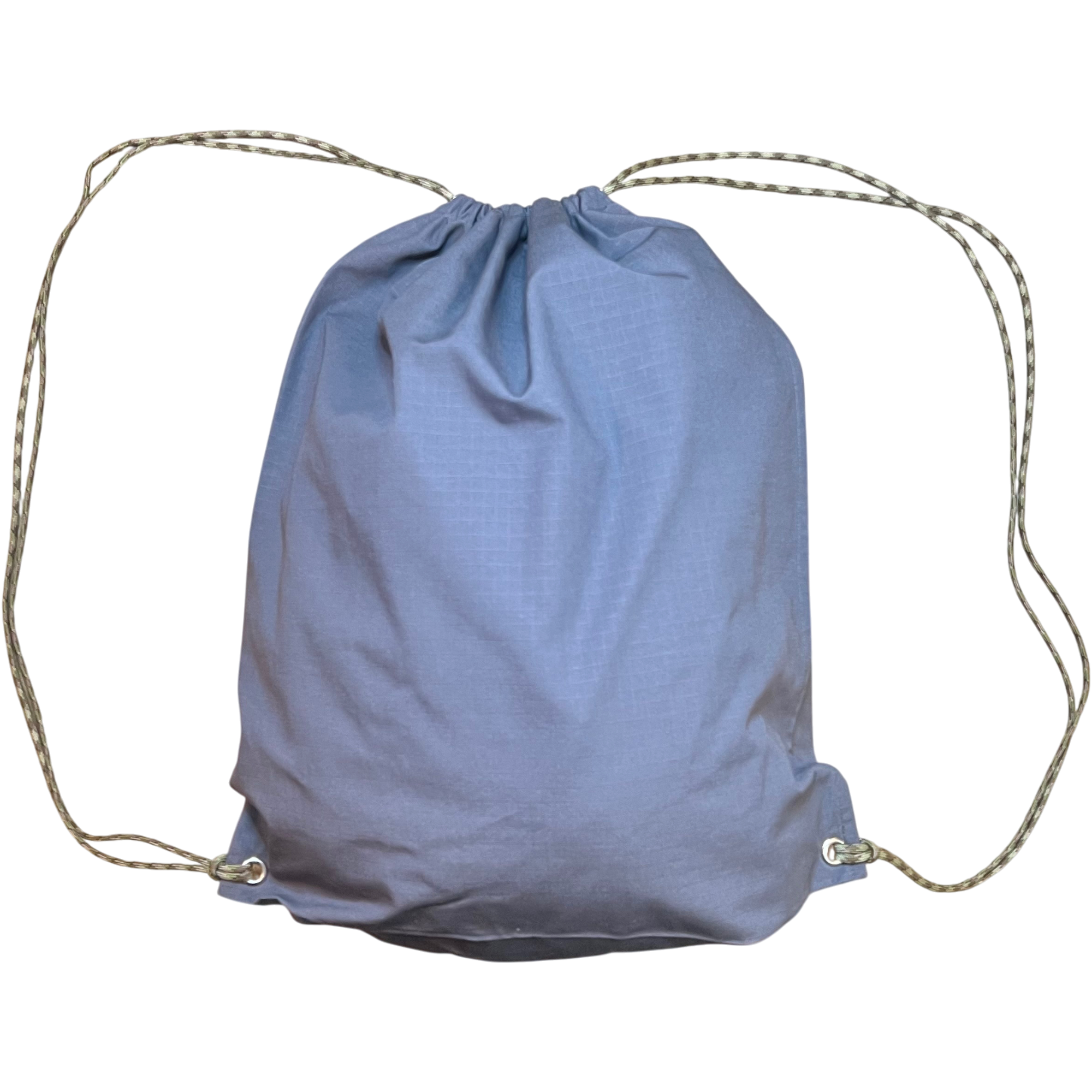 Blue drawstring bag on a white background.