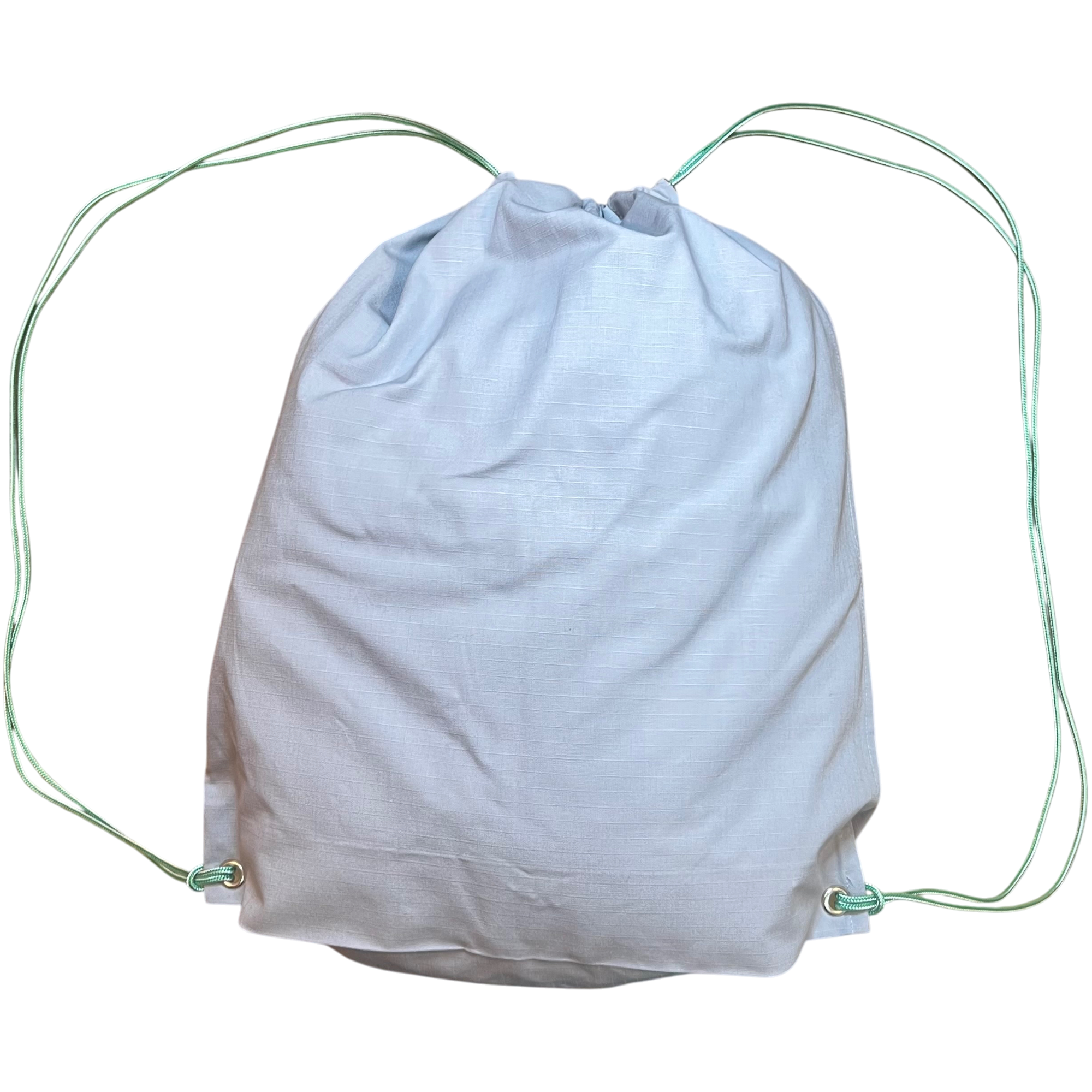 Light blue drawstring bag on a white background.