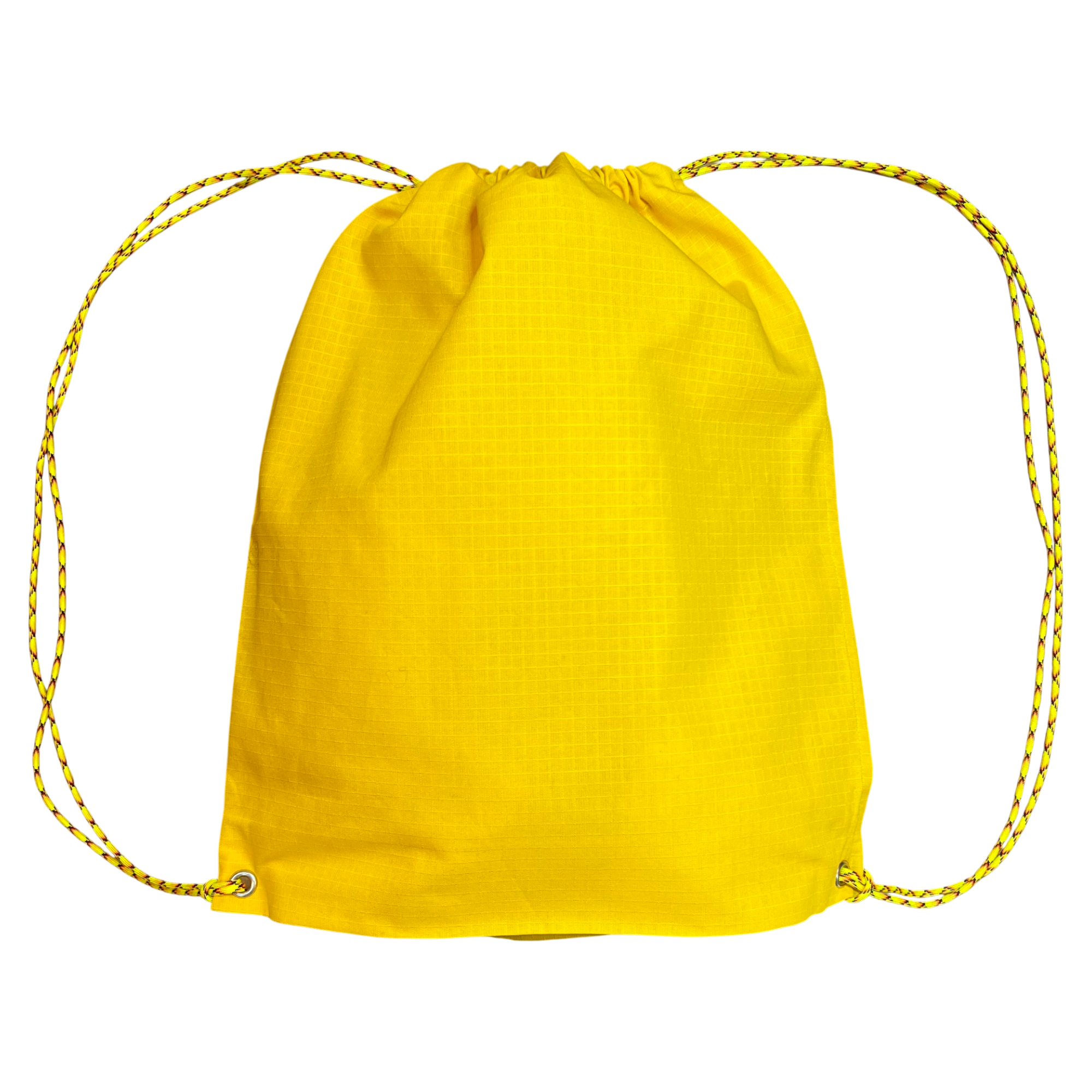 Yellow drawstring bag on a white background.