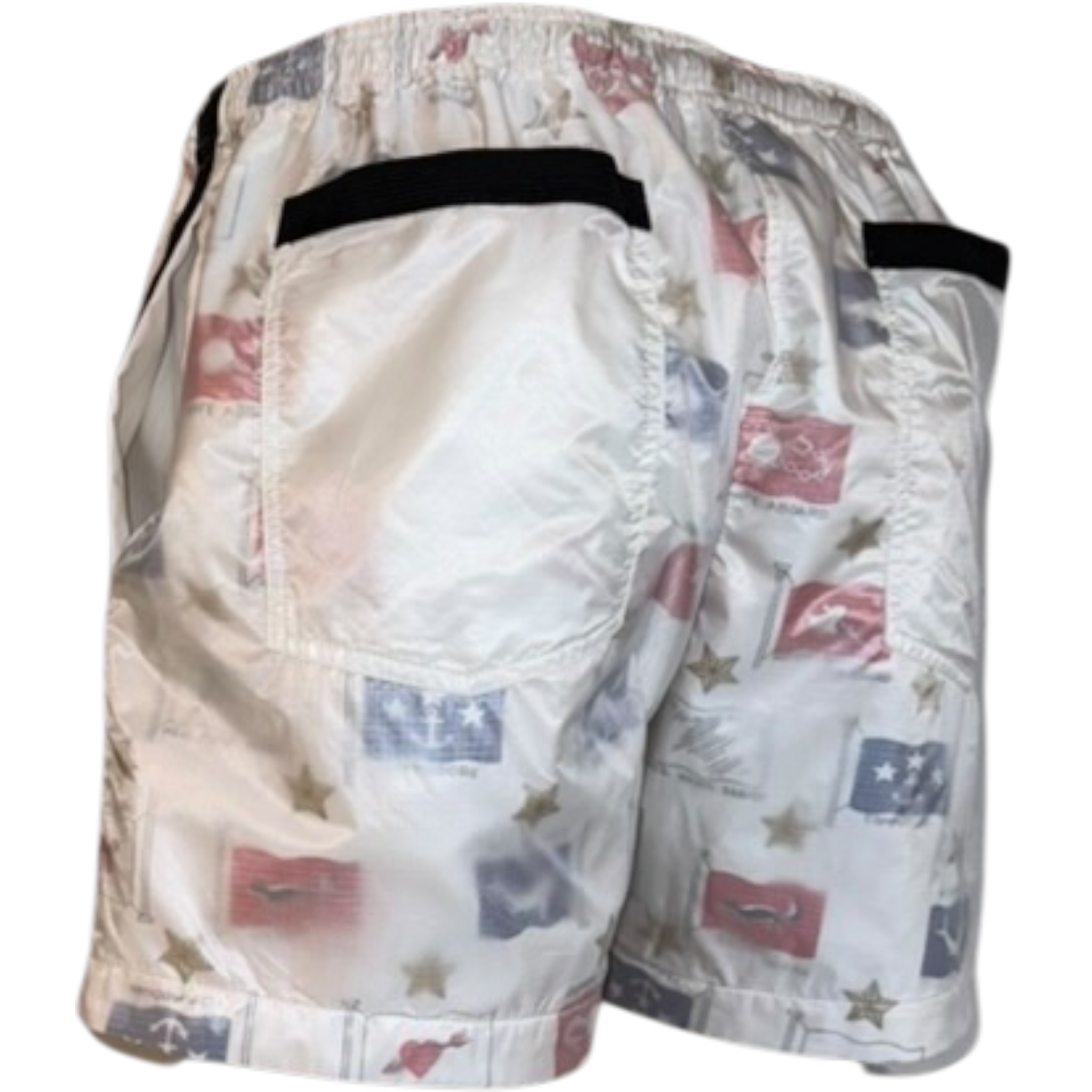 White shorts with colorful flag pattern on a transparent background
