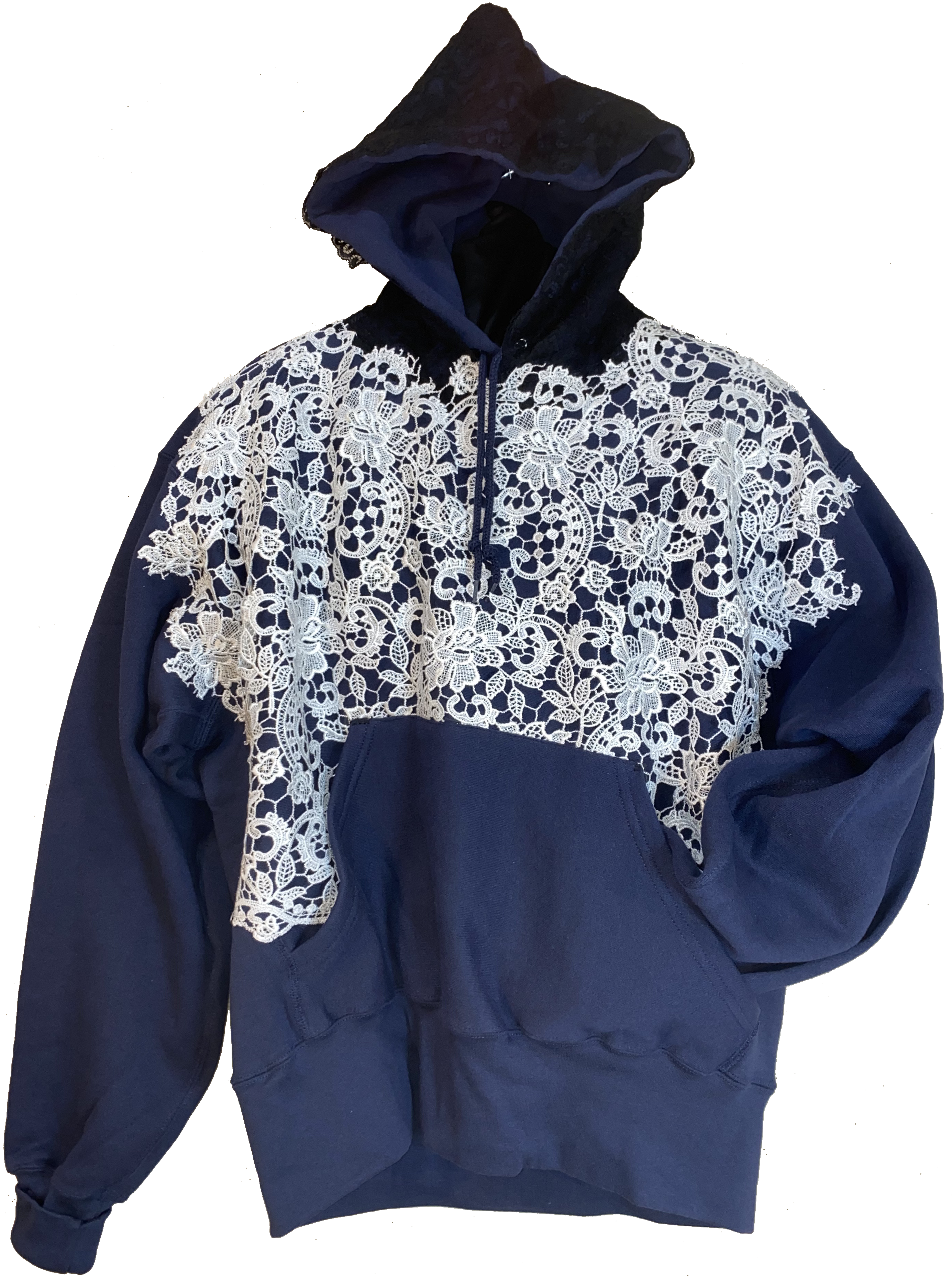 Blue and White Lace Front Hoodie